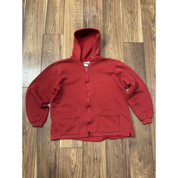 Vintage 80s 90s Fruit of the Loom Blank Zip Up Red Hoodie Sweatshirt Size L - Picture 1 of 5